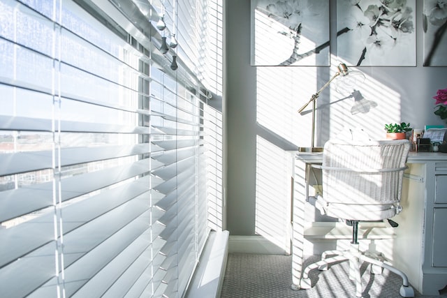 white roller blinds in a white room